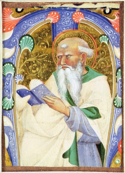 Historiated Initial M Depicting a Bearded Saint with a Book by Master of San Michele of Murano
